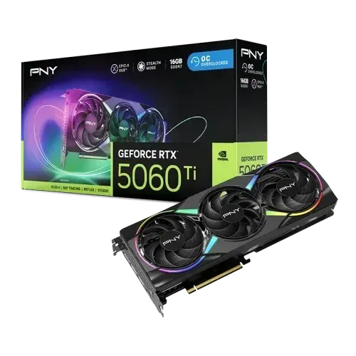 PNY GeForce RTX 5060 Ti 16GB EPIC-X RGB Overclocked Triple Fan GDDR7 Graphics Card